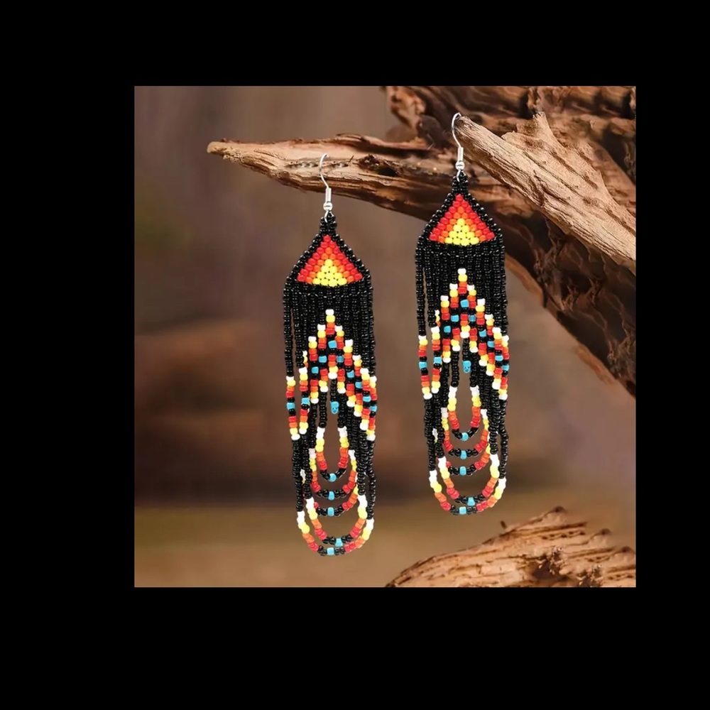 Beautiful Beaded Earrings - Black, Red, Yellow